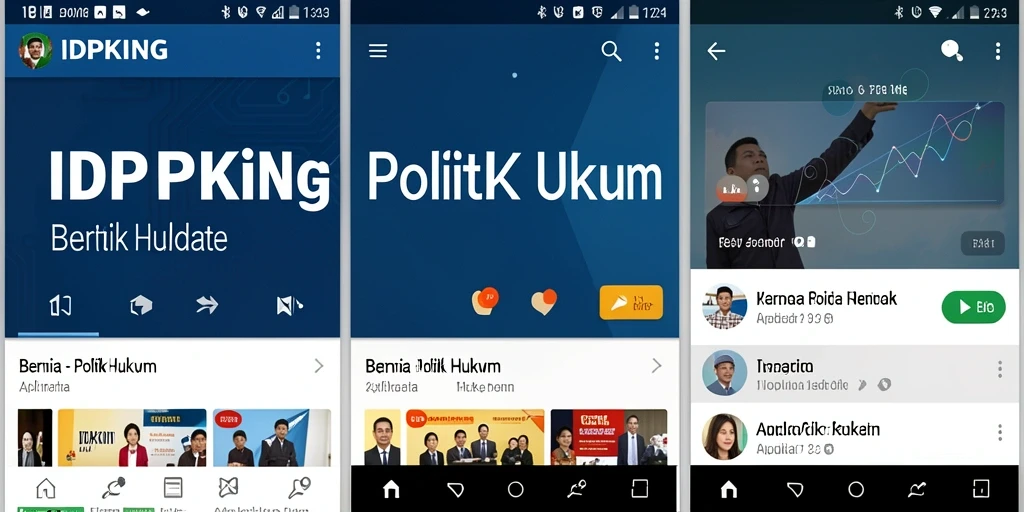 Tampilan antarmuka aplikasi IDPKING dengan berita politik hukum terkini.